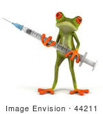 #44211 Royalty-Free (Rf) Illustration Of A 3d Red Eyed Tree Frog Mascot Holding A Syringe - Pose 1