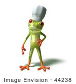 #44238 Royalty-Free (Rf) Illustration Of A Cute Green 3d Frog Chef Wearing A Hat - Pose 1
