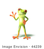 #44239 Royalty-Free (Rf) Illustration Of A Cute Green 3d Frog Waving - Pose 3