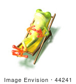 #44241 Royalty-Free (Rf) Illustration Of A Cute Green 3d Frog Sun Bathing - Pose 2