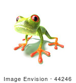 #44246 Royalty-Free (Rf) Illustration Of A Cute Green 3d Frog Curiously Looking At The Viewer