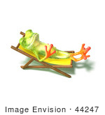 #44247 Royalty-Free (Rf) Illustration Of A Cute Green 3d Frog Sun Bathing - Pose 3