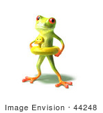 #44248 Royalty-Free (Rf) Illustration Of A Cute Green 3d Frog Wearing A Ducky Inner Tube - Pose 1