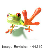#44249 Royalty-Free (Rf) Illustration Of A Cute Green 3d Frog Reaching Outwards With His Foot - Version 2