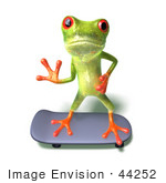 #44252 Royalty-Free (Rf) Illustration Of A Cute Green 3d Frog Skateboarding - Pose 2