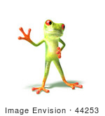 #44253 Royalty-Free (Rf) Illustration Of A Cute Green 3d Frog Waving - Pose 1