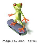 #44254 Royalty-Free (Rf) Illustration Of A Cute Green 3d Frog Skateboarding - Pose 3