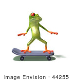 #44255 Royalty-Free (Rf) Illustration Of A Cute Green 3d Frog Skateboarding - Pose 1