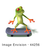 #44256 Royalty-Free (Rf) Illustration Of A Cute Green 3d Frog Skateboarding - Pose 4