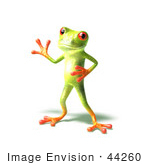 #44260 Royalty-Free (Rf) Illustration Of A Cute Green 3d Frog Waving - Pose 2