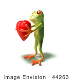 #44263 Royalty-Free (Rf) Illustration Of A Cute Green 3d Frog Holding A Love Heart - Pose 3
