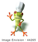#44265 Royalty-Free (Rf) Illustration Of A Cute Green 3d Frog Chef Wearing A Hat - Pose 3