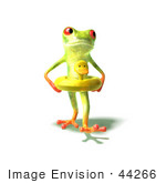 #44266 Royalty-Free (Rf) Illustration Of A Green 3d Frog Wearing A Ducky Inner Tube - Pose 3