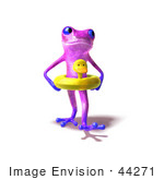 #44271 Royalty-Free (Rf) Illustration Of A Cute 3d Purple Frog Wearing A Ducky Inner Tube - Pose 3