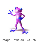#44275 Royalty-Free (Rf) Illustration Of A Cute 3d Purple Frog Waving - Pose 2