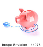 #44276 Royalty-Free (Rf) Illustration Of A 3d Blue Computer Mouse Around A Pink Piggy Bank - Pose 1
