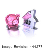 #44277 Royalty-Free (Rf) Illustration Of A 3d Pink Piggy Bank By A Silver House - Pose 3
