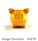 #44278 Royalty-Free (Rf) Illustration Of A 3d Yellow Shiny Piggy Bank - Version 3