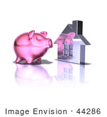 #44286 Royalty-Free (Rf) Illustration Of A 3d Pink Piggy Bank By A Silver House - Pose 5