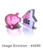 #44290 Royalty-Free (Rf) Illustration Of A 3d Pink Piggy Bank By A Silver House - Pose 4