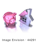 #44291 Royalty-Free (Rf) Illustration Of A 3d Pink Piggy Bank By A Silver House - Pose 2