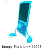 #44293 Royalty-Free (Rf) Illustration Of A 3d Slim Turquoise Cellphone Mascot Walking Left