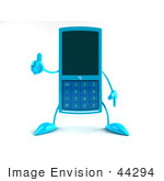 #44294 Royalty-Free (Rf) Illustration Of A 3d Slim Turquoise Cellphone Mascot Giving The Thumbs Up