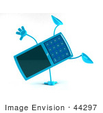#44297 Royalty-Free (Rf) Illustration Of A 3d Slim Turquoise Cellphone Mascot Doing A Cartwheel - Version 1
