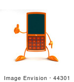 #44301 Royalty-Free (Rf) Illustration Of A 3d Slim Orange Cellphone Mascot Giving The Thumbs Up