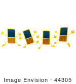 #44305 Royalty-Free (Rf) Illustration Of Four 3d Slim Yellow Cellphone Mascots Jumping