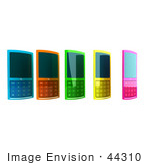 #44310 Royalty-Free (Rf) Clipart Illustration Of Five Colorful 3d Cellphones In A Row - Version 1