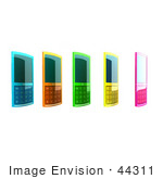 #44311 Royalty-Free (Rf) Clipart Illustration Of Five Colorful 3d Cellphones In A Row - Version 2