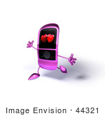 #44321 Royalty-Free (Rf) Illustration Of A Happy Pink Mp3 Player With Hearts On The Screen Running With Its Arms Open