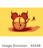#44348 Royalty-Free (Rf) Retro Illustration Of A Devil Red Alarm Clock With A Forked Tail - Version 5