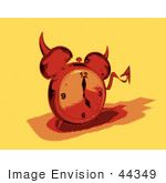 #44349 Royalty-Free (Rf) Retro Illustration Of A Devil Red Alarm Clock With A Forked Tail - Version 6