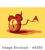 #44350 Royalty-Free (Rf) Retro Illustration Of A Devil Red Alarm Clock With A Forked Tail - Version 7