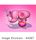 #44367 Royalty-Free (Rf) Illustration Of A 3d Pink Elephant Mascot Standing On A Circus Ball And Spraying Water - Pose 4