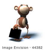 #44382 Royalty-Free (Rf) Illustration Of A 3d Monkey Mascot Businessman Carrying A Briefcase - Version 4