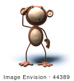#44389 Royalty-Free (Rf) Illustration Of A 3d Monkey Mascot With A Confused Expression - Version 6
