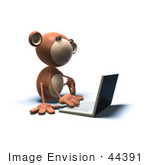 #44391 Royalty-Free (Rf) Illustration Of A 3d Monkey Mascot Using A Laptop - Version 2