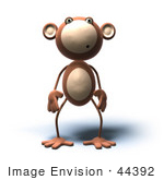 #44392 Royalty-Free (Rf) Illustration Of A 3d Monkey Mascot With A Confused Expression - Version 2