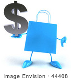 #44408 Royalty-Free (Rf) Illustration Of A Blue 3d Shopping Bag Mascot With Arms And Legs Holding A Dollar Symbol - Pose 4
