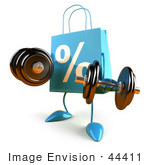 #44411 Royalty-Free (Rf) Illustration Of A 3d Blue Percent Shopping Bag Mascot Holding Weights