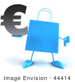 #44414 Royalty-Free (Rf) Illustration Of A Blue 3d Shopping Bag Mascot With Arms And Legs Holding A Euro Symbol - Pose 4