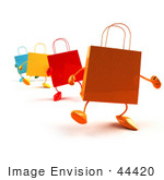 #44420 Royalty-Free (Rf) Illustration Of A 3d Line Of Colorful Shopping Bags Waddling Forward - Version 1