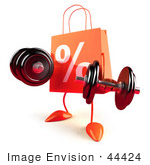 #44424 Royalty-Free (Rf) Illustration Of A 3d Orange Percent Shopping Bag Mascot Lifting Weights