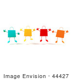 #44427 Royalty-Free (Rf) Illustration Of A 3d Group Of Colorful Shopping Bags Jumping - Version 1