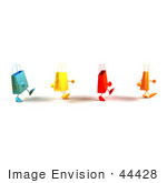 #44428 Royalty-Free (Rf) Illustration Of A 3d Line Of Waddling Colorful Shopping Bags - Version 2