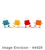 #44429 Royalty-Free (Rf) Illustration Of A 3d Row Of Colorful Shopping Bags Walking Forward - Version 1