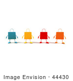 #44430 Royalty-Free (Rf) Illustration Of A 3d Line Of Colorful Shopping Bags Facing Front - Version 1